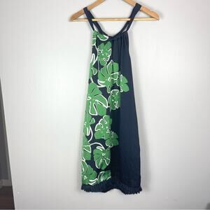 Trina Turk Hot Leaf Printed Halter Mini Dress Size 0 Navy Blue and Green